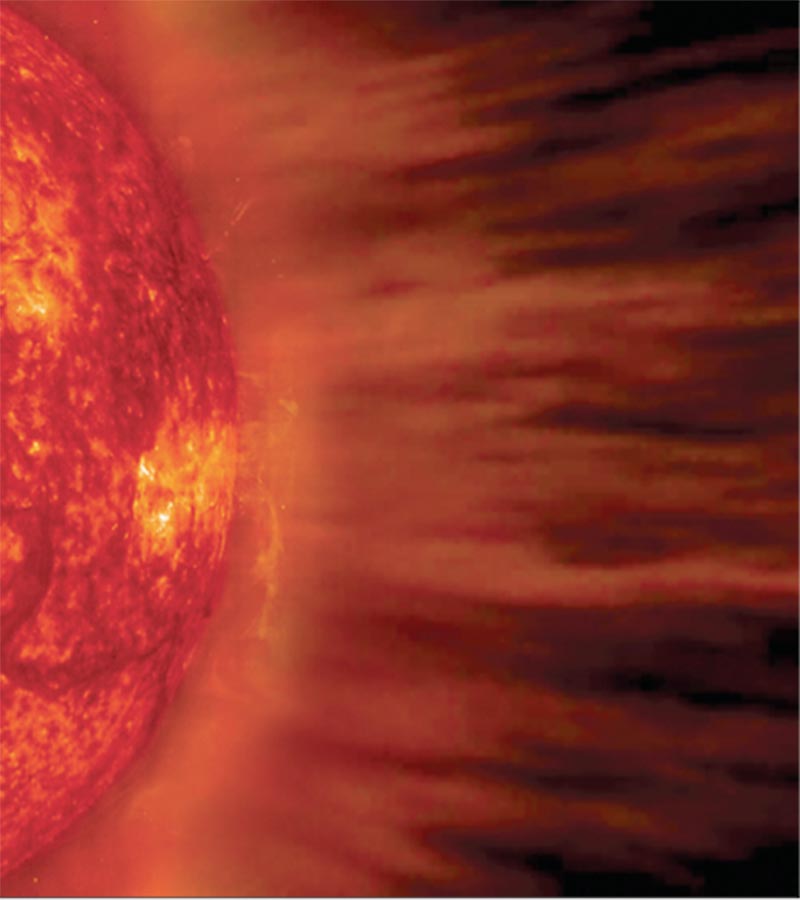 Solar Wind – Computer Generated Image with a SOHO Solar Photograph.