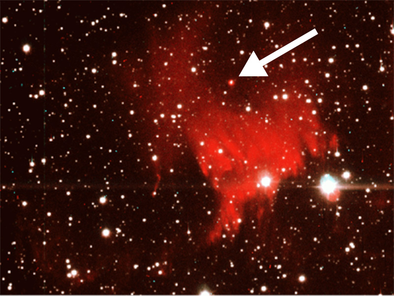 Image of The nova provides illumination to show the reddish nebula to be seen.