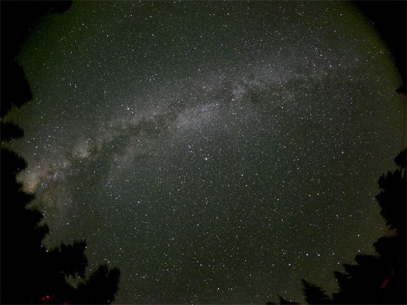 Tthin the broad band of stars are dust lanes within the Milky Way Galaxy.