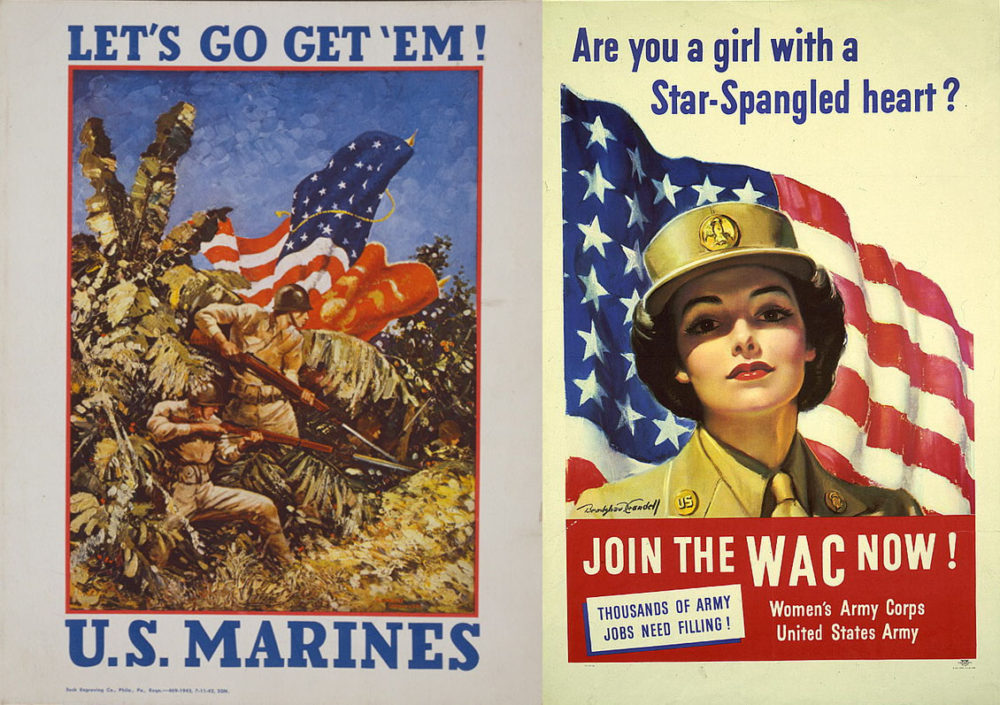 Recruiting posters for the U.S. Marines and the Women's Army Corps.