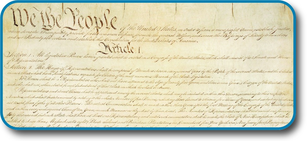 A photo of the U.S. Constitution displays the headings,