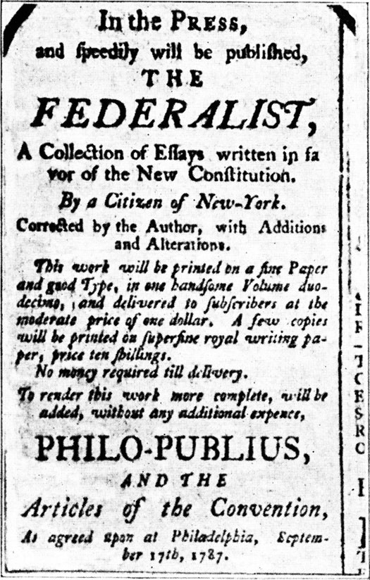 This image shows an advertisement for The Federalist papers.