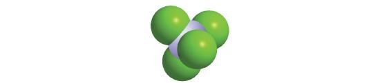 Molecule with one gray atom  bound to four green atoms.