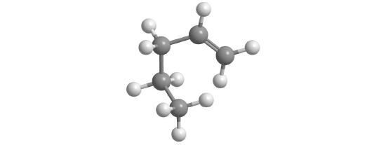 Molecule with a five carbon chain and a double bond between the two right most carbons.