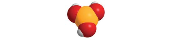 Molecule with a large central orange atom that is bound to three oxygens which are each bound to a hydrogen.