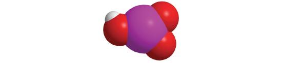 Large central purple molecule bound to three oxygens, one of the oxygens is also bound to a hydrogen.