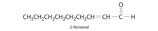 Condensed formula of 2-Nonenal. CH3(CH2)5CHCHCOH.