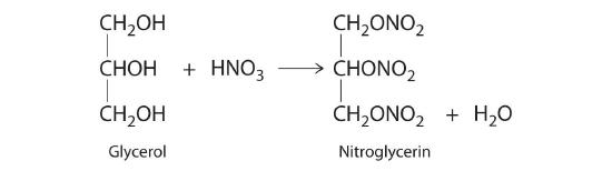 Glycerol reacts with HNO3 to form nitroglycerine and water.
