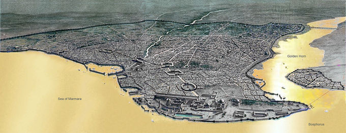 An aerial view of Byzantine Constantinople and the Propontis (Sea of Marmara)