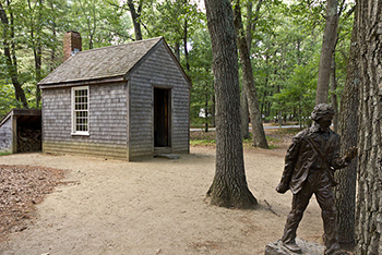 exterior of Thoreau's cabin in the woods