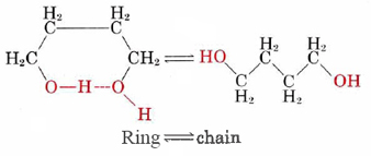 Projection diagram showing the ring and chain forms of the molecule.