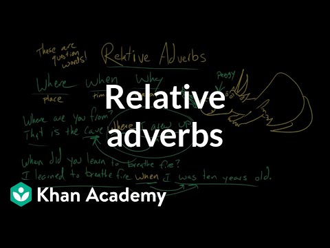 Thumbnail for the embedded element "Relative adverbs | The parts of speech | Grammar | Khan Academy"