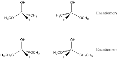 Respuesta al Ejercicio 5.5.2, con pares de moléculas marcadas como enantiómeros.