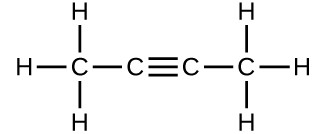 A structure is shown. There is a C atom which forms single bonds with three H atoms each. This C atom is bonded to another C atom. This second C atom forms a triple bond with another C atom which forms a single bond with a fourth C atom. The fourth C atom forms single bonds with three H atoms each.