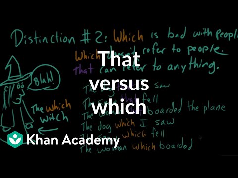 Thumbnail for the embedded element "That versus which | The parts of speech | Grammar | Khan Academy"