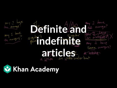 Thumbnail for the embedded element "Definite and indefinite articles | The parts of speech | Grammar | Khan Academy"