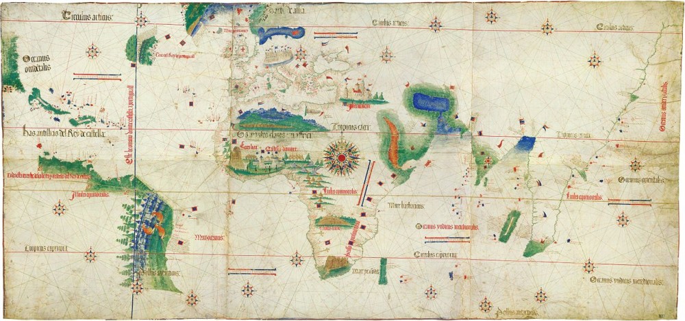The Cantino map, which depicts European holdings around the world