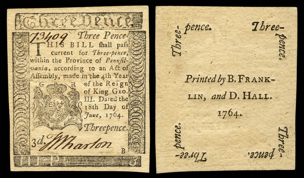 A bill printed by Benjamin Franklin and David Hall.