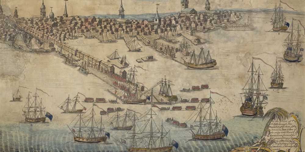 British ships docking in a city.