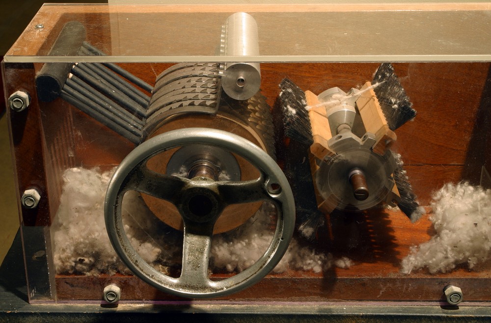 A cotton gin on display.
