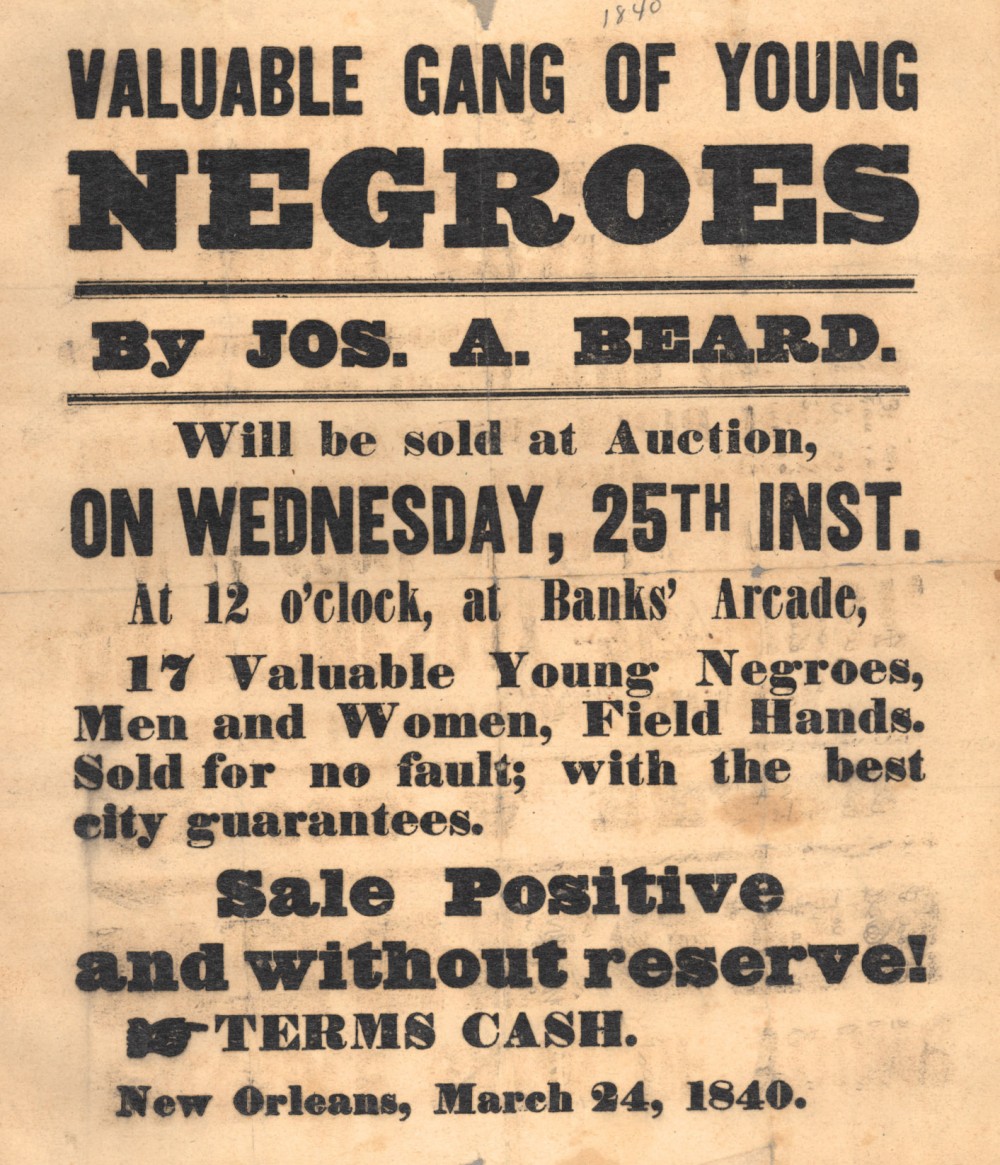 An advertisement for seventeen slaves for sale.