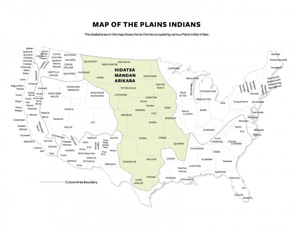 Map of the Plains Indians. Dozens of tribes are spread all over the area.