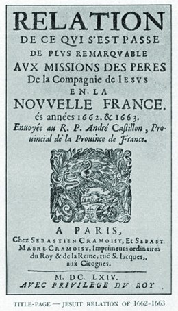 A seventeenth-century French copy of the Jesuit Relations is shown.