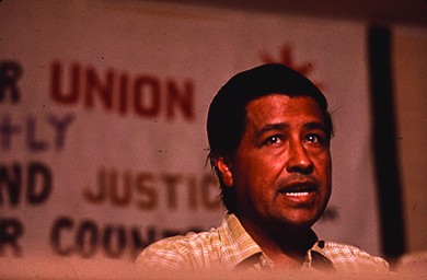 A photograph shows Cesar Chavez speaking.