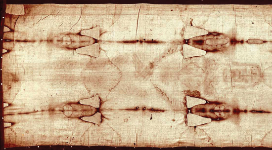 The shroud of turin is shown.