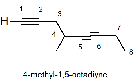 Bond line drawing of 4-methyl-1,5-octadiyne. 