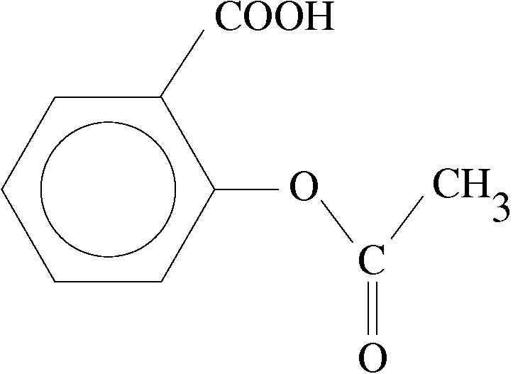 ساختار شیمیایی اسید سالیسیلیک، شامل یک حلقه بنزن، اسید کربوکسیلیک (COOH) و یک گروه هیدروکسیل است.