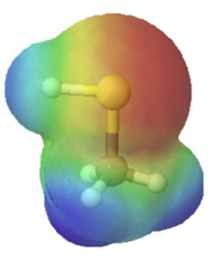 Electrostatic potential map for methane thiol. 