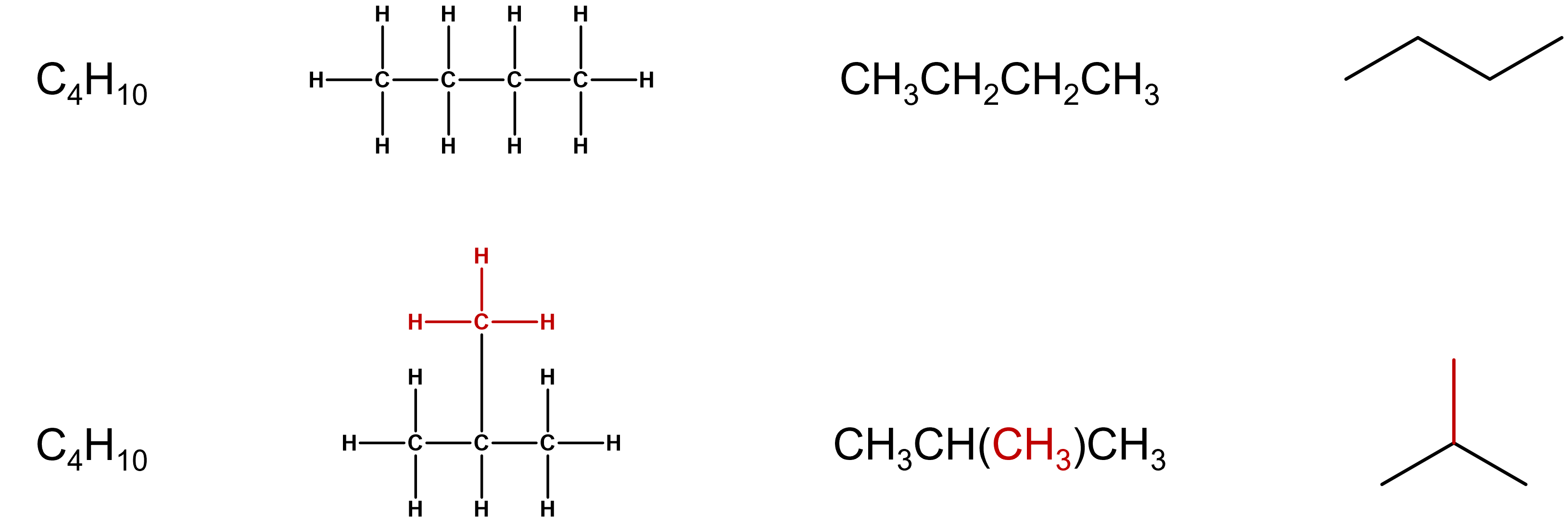 organic structures of butane and isobutane
