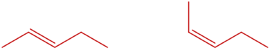 Structure of trans-2-pentene (left) and cis-2-pentene