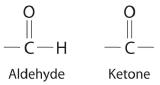 Structure of an aldehyde and of a ketone.