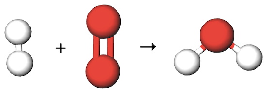 H2 reacts with O2 forming water