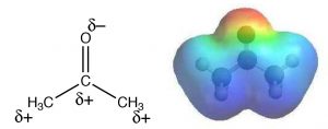Зображення двох уявлень ацетону, що показують розподіл заряду.