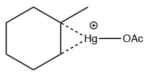An image of a reaction that involves a mercury-stabalized cation.