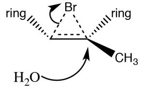 Imagen de un modelo 3D de una reacción tanto regioespecífica como estereoespecífica.