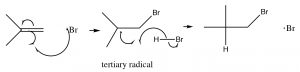 Una imagen de una reacción en cadena de radical terciario.
