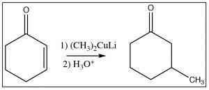 Imagen de una reacción de (CH3) 2cULi y H3O+.