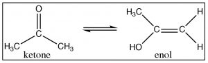 Imagen de una reacción de cetona y enol.