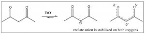 Imagen de una reacción de anión enolato (EtO-).