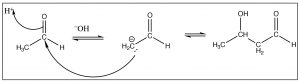 Imagen de una reacción de -OH dando un producto de beta hidroxialdehído.