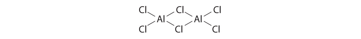 Bond line structure of aluminum trichloride showing each aluminum bound to four chlorines and sharing the two central chlorines.