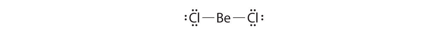 Lewis structure of beryllium chloride showing the two single bonds and six valence electrons on each chlorine.