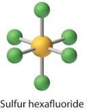 Ball and stick model of sulfur hexafluoride.