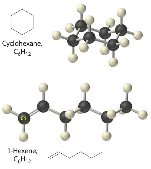 Cyclohexane and 1-hexene.