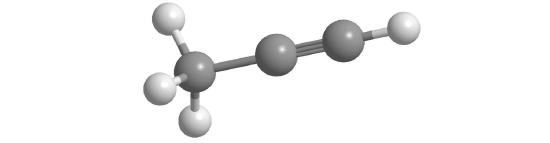 Three carbon chain with a triple bond between the middle and right most carbons.