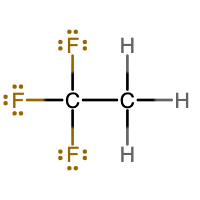 One lewis structure of C2F3H3 has all three hydrogens bound to one carbon and all three fluorines bound to the other. The fluorines have 6 valence electrons each.